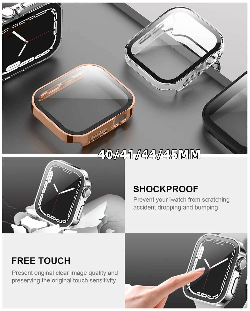 Glass+Case for Apple Watch 42 46mm 45mm 41 49 44mm 40 Mm Straight Edge Screen Protector Cover Case iWatch SE 6 7 8 9 10 11 Ultra