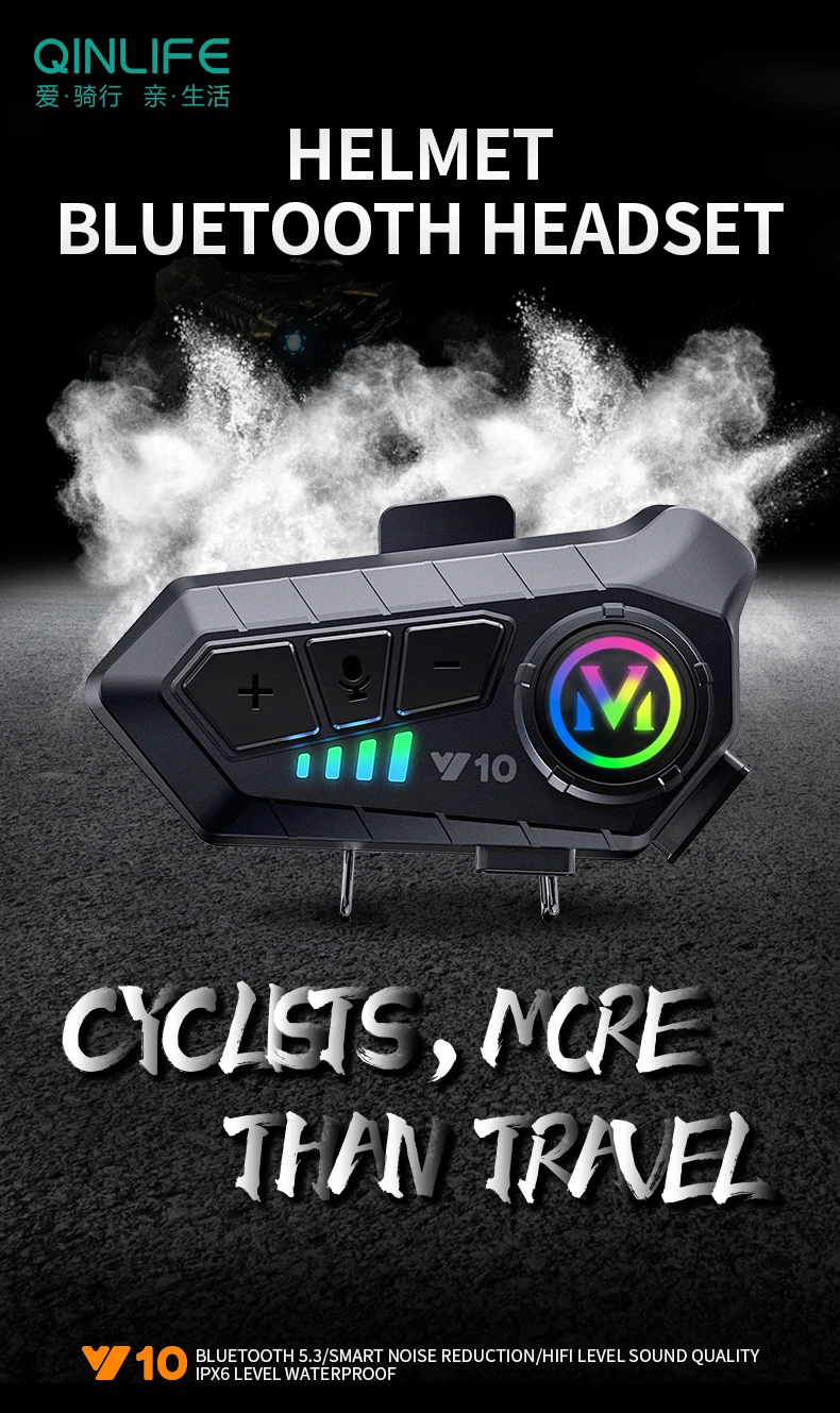 Y10 Bluetooth 5.3 Helmet Headset Wireless Hands-free Call Phone Kit Motorcycle Waterproof Earphone Music Player Speaker for Moto