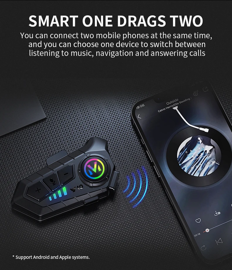 Y10 Bluetooth 5.3 Helmet Headset Wireless Hands-free Call Phone Kit Motorcycle Waterproof Earphone Music Player Speaker for Moto