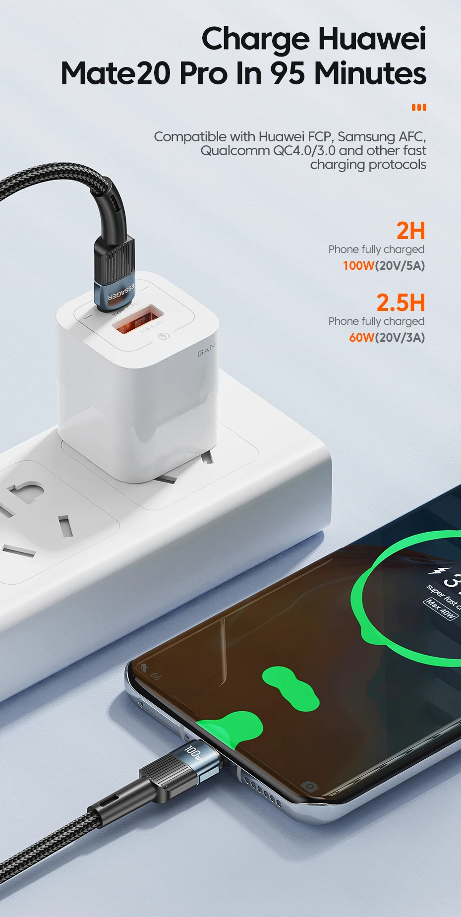 Essager 100W USB Type C To USB C Cable USB-C PD Fast Charging Charger Wire Cord For Macbook Samsung Xiaomi Type-C USBC Cable 3M