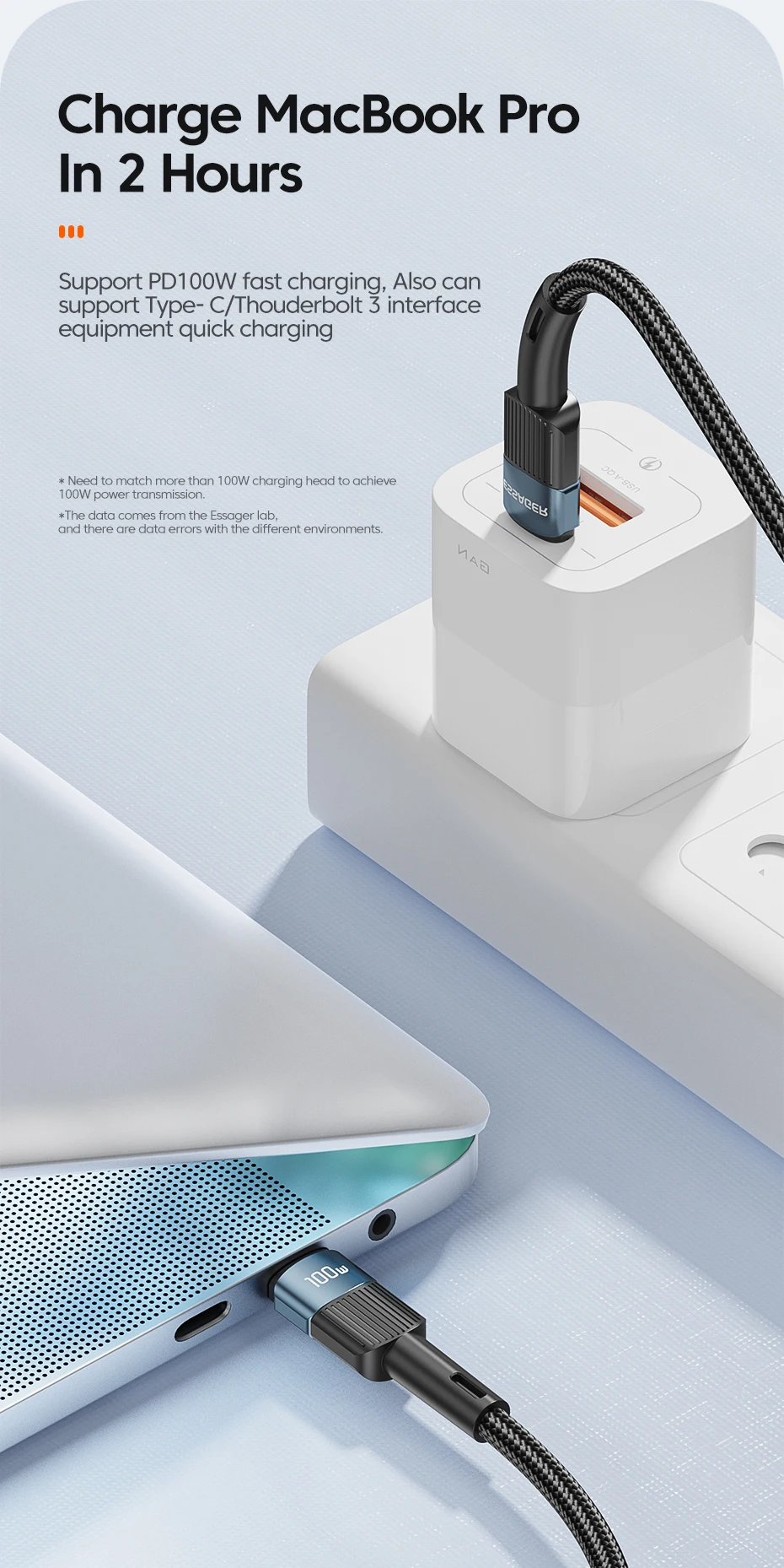 Essager 100W USB Type C To USB C Cable USB-C PD Fast Charging Charger Wire Cord For Macbook Samsung Xiaomi Type-C USBC Cable 3M