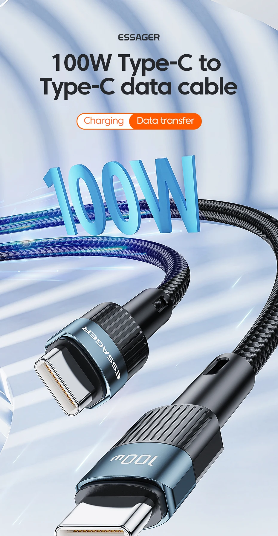 Essager 100W USB Type C To USB C Cable USB-C PD Fast Charging Charger Wire Cord For Macbook Samsung Xiaomi Type-C USBC Cable 3M