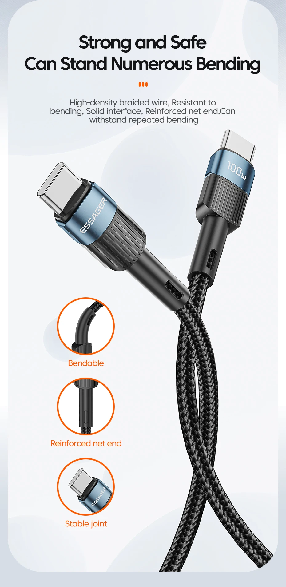 Essager 100W USB Type C To USB C Cable USB-C PD Fast Charging Charger Wire Cord For Macbook Samsung Xiaomi Type-C USBC Cable 3M