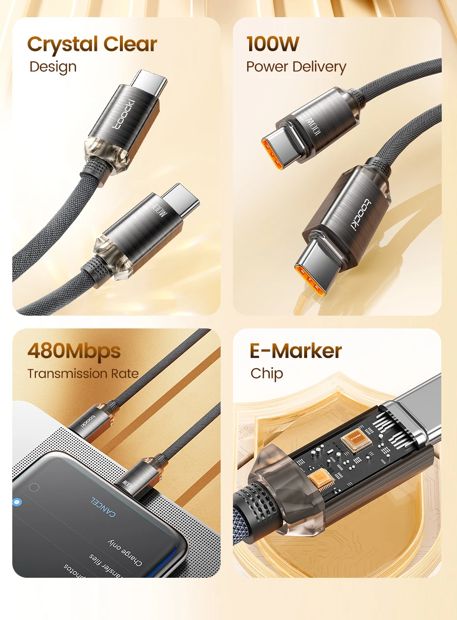 Toocki PD100W Fast Charging Cable USB C To C For iPhone 15 Type C To Type C Wire Phone Charger For Samsung Xiaomi Hoco Data Cord