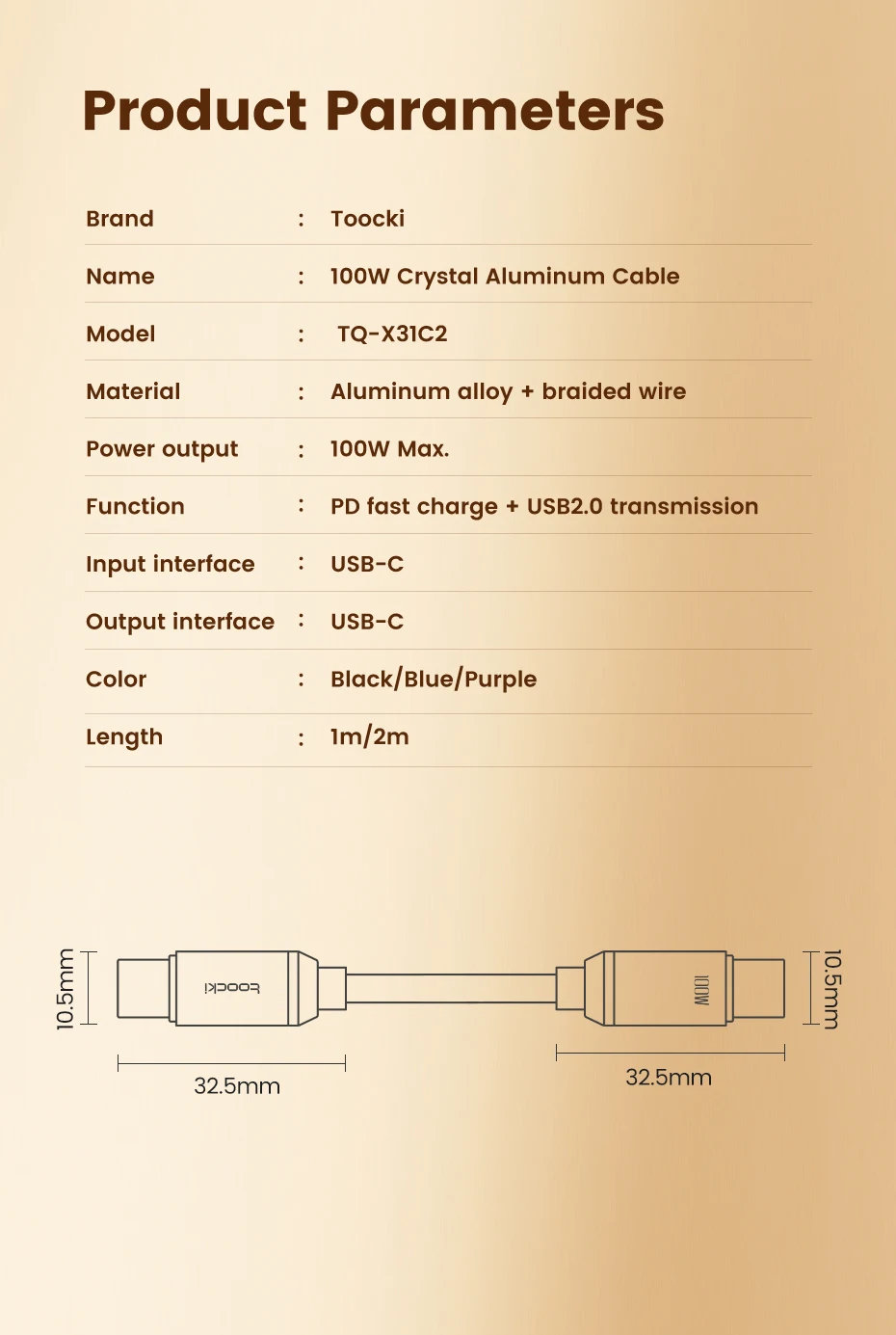 Toocki PD100W Fast Charging Cable USB C To C For iPhone 15 Type C To Type C Wire Phone Charger For Samsung Xiaomi Hoco Data Cord