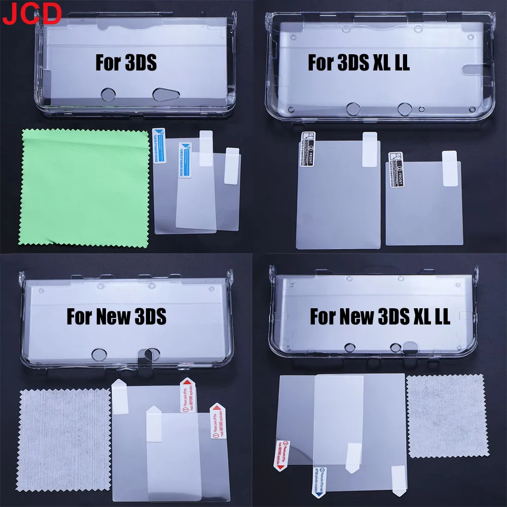 JCD Plastic Clear Crystal Shell Skin Case Cover For 3DS 3DS XL LL New 3DS New 3DS XL/LL Game Console With Screen Protective Film