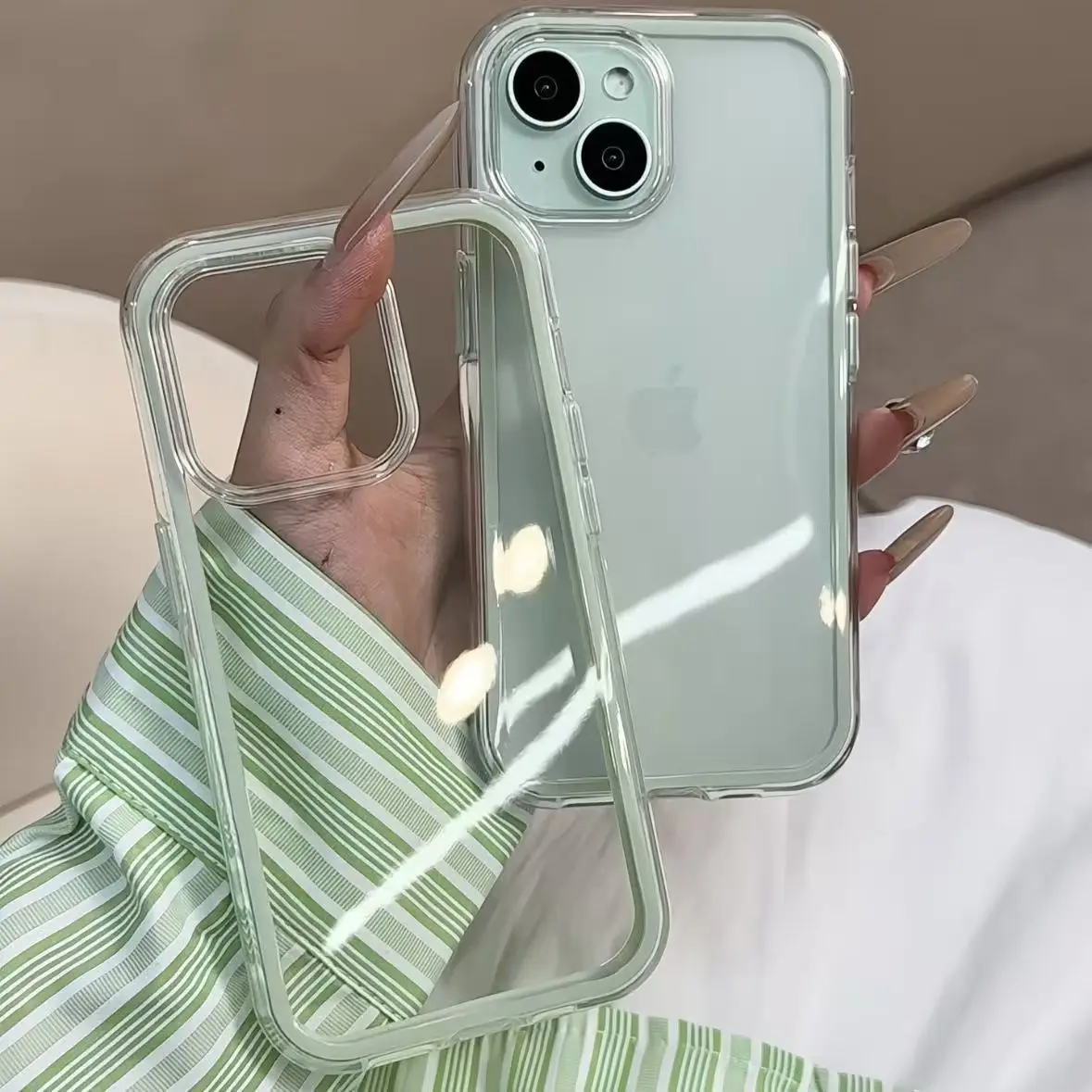 Luxury Candy Color Frame Clear Back Phone Case For iPhone 17 16 15 14 13 12 Pro Max 11 16PLUS 17 Acrylic Shockproof Bumper Cover