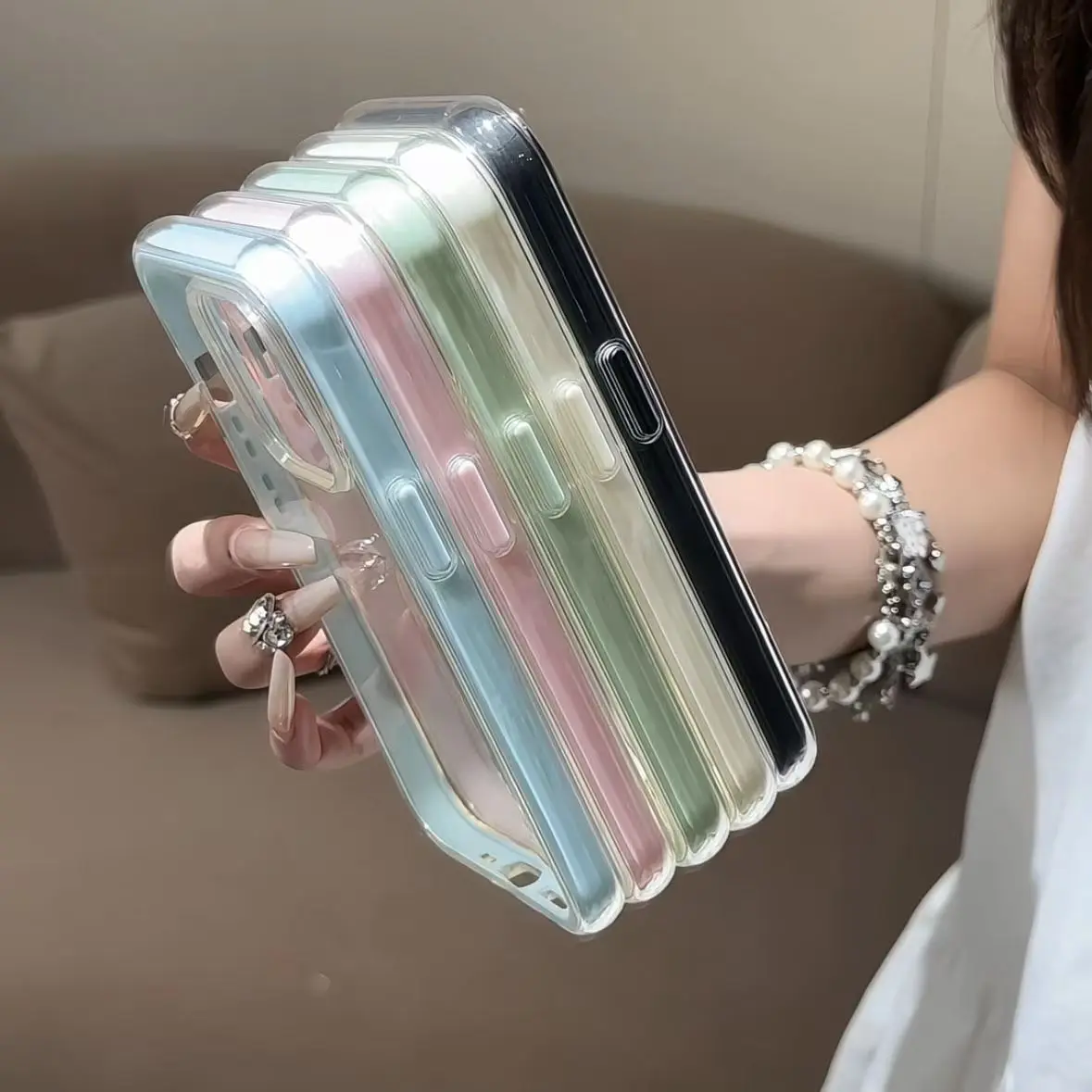 Luxury Candy Color Frame Clear Back Phone Case For iPhone 17 16 15 14 13 12 Pro Max 11 16PLUS 17 Acrylic Shockproof Bumper Cover