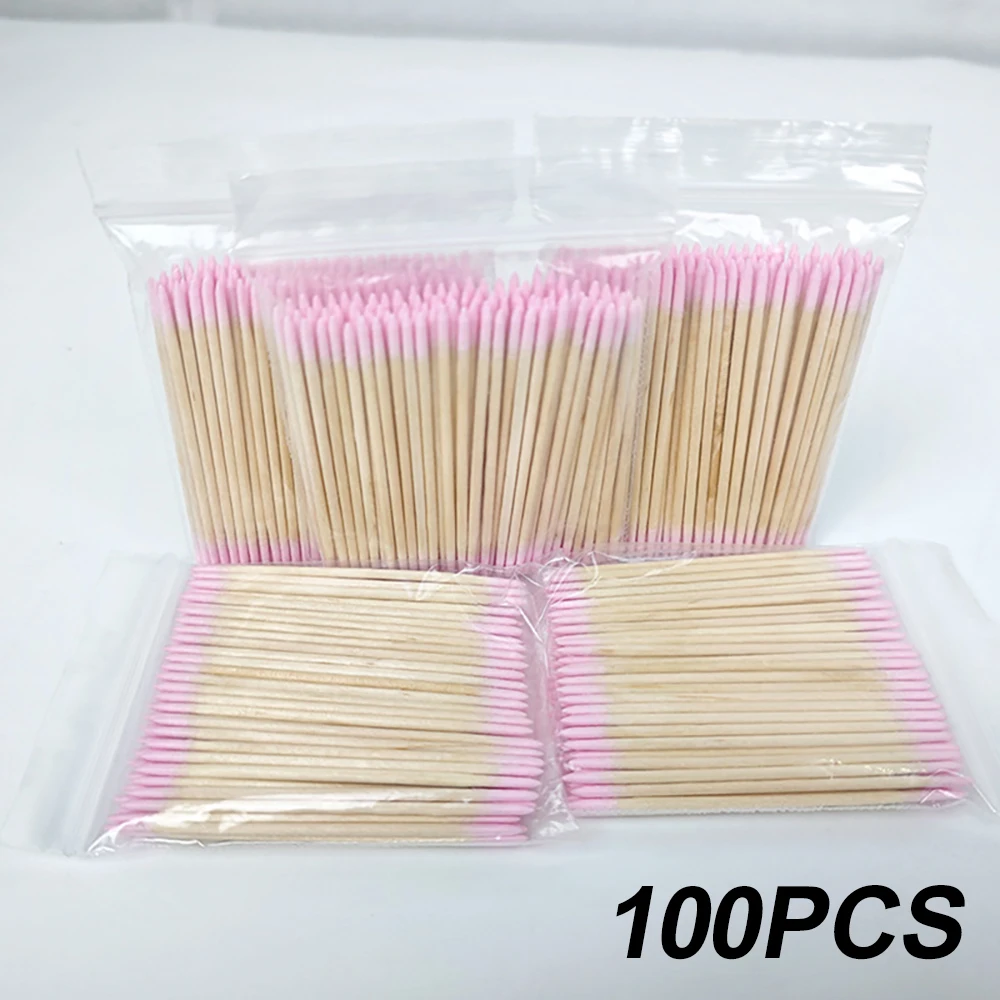 400pcs Pink Double Head Nail Art Cuticle Pusher Remover 7CM Orange Wood Sticks Cotton Swab Clean Tool for Nail Rhinestone Makeup