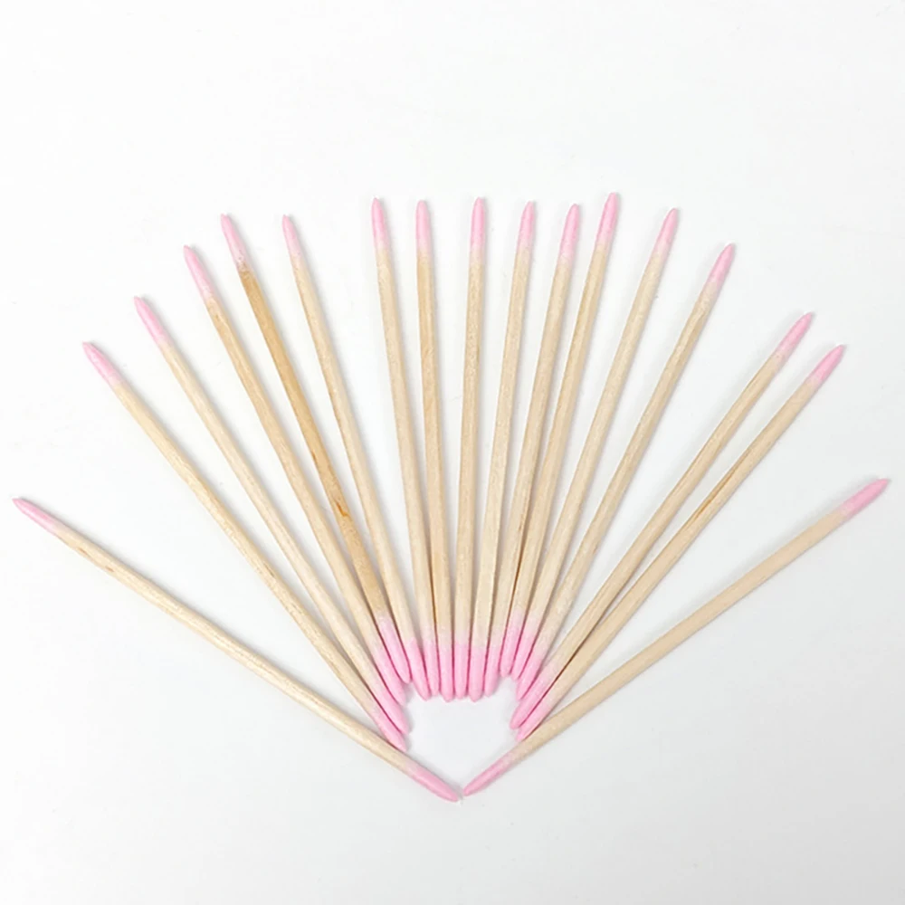 400pcs Pink Double Head Nail Art Cuticle Pusher Remover 7CM Orange Wood Sticks Cotton Swab Clean Tool for Nail Rhinestone Makeup