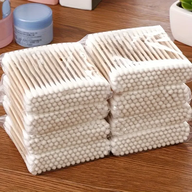 500pcs Bamboo Double-Ended Cotton Swabs - Gentle for Ears & Makeup, Unscented