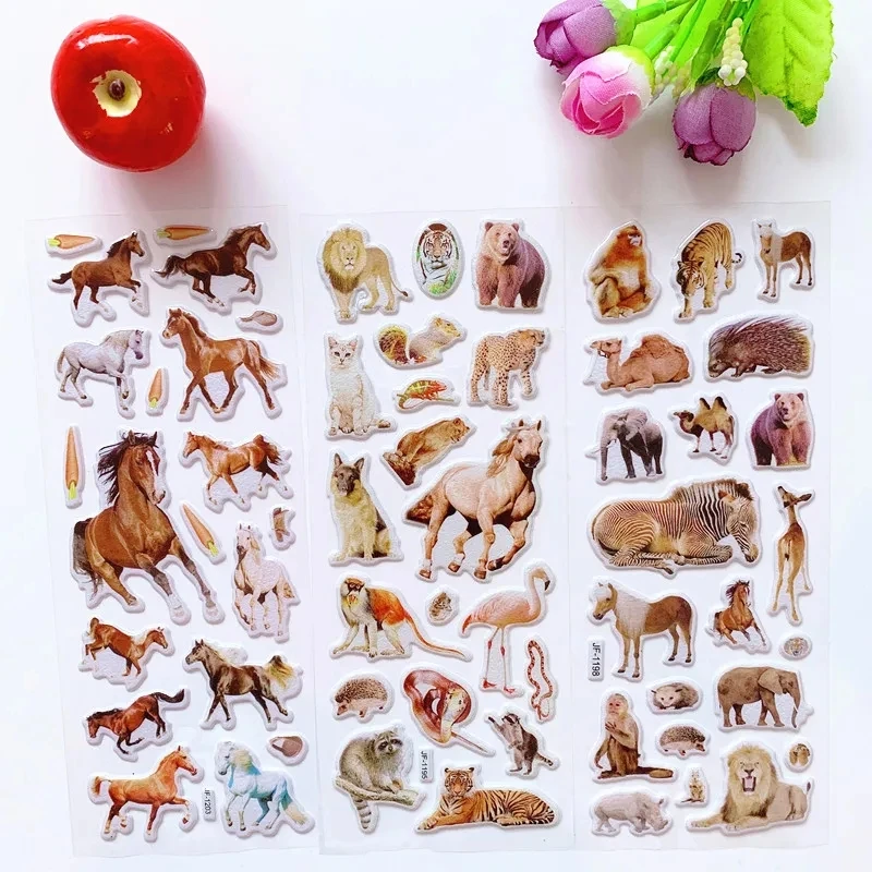10 Sheets 3D Puffy Stickers Animals Bulk Stickers Scrapbook Decoration Birthday New Year Christmas Gifts for Kids Boys Girls