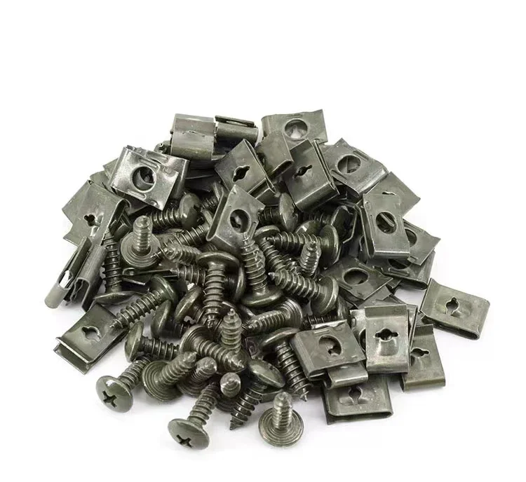 10/200pcs Car Metal Screw Clips Set U-Type Fastener Clip with Screw Anti-rust Fender Bumper Protection Buckle Iron Sheet Screw