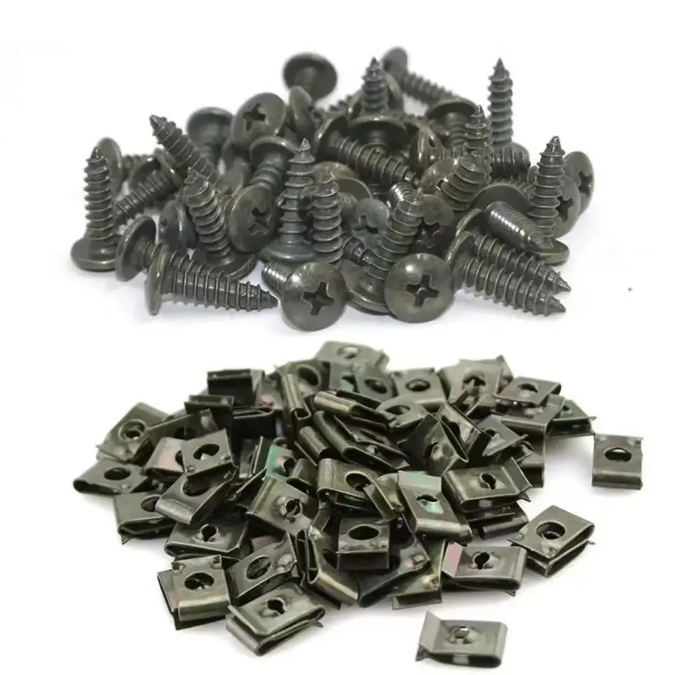 10/200pcs Car Metal Screw Clips Set U-Type Fastener Clip with Screw Anti-rust Fender Bumper Protection Buckle Iron Sheet Screw