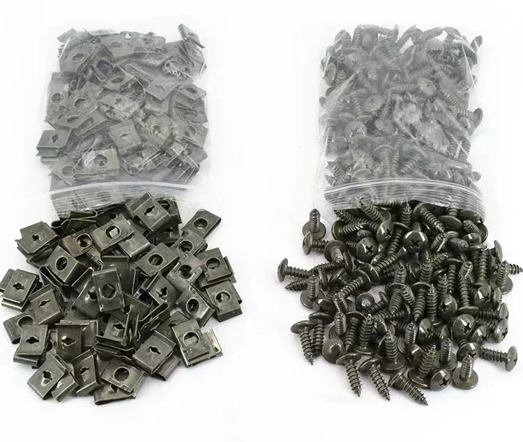 10/200pcs Car Metal Screw Clips Set U-Type Fastener Clip with Screw Anti-rust Fender Bumper Protection Buckle Iron Sheet Screw