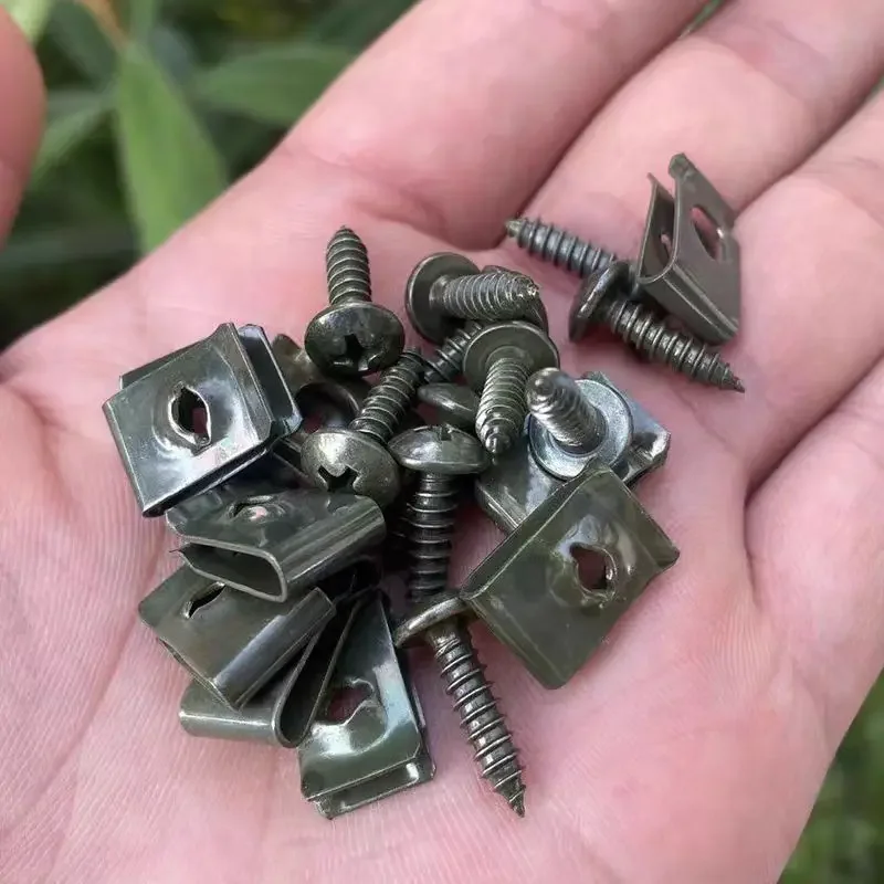 10/200pcs Car Metal Screw Clips Set U-Type Fastener Clip with Screw Anti-rust Fender Bumper Protection Buckle Iron Sheet Screw