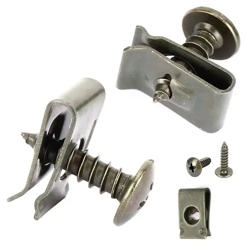 10/200pcs Car Metal Screw Clips Set U-Type Fastener Clip with Screw Anti-rust Fender Bumper Protection Buckle Iron Sheet Screw
