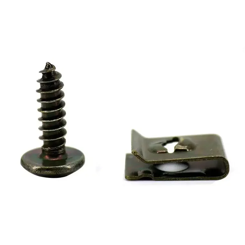 10/200pcs Car Metal Screw Clips Set U-Type Fastener Clip with Screw Anti-rust Fender Bumper Protection Buckle Iron Sheet Screw