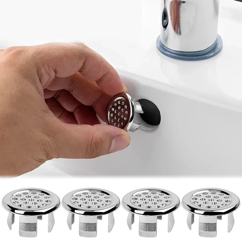 4PCS Plastic Bathroom Kitchen Basin Sink Overflow Cover Ring Insert Replacement Chrome Hole Round Drain Cap Basin Accessory