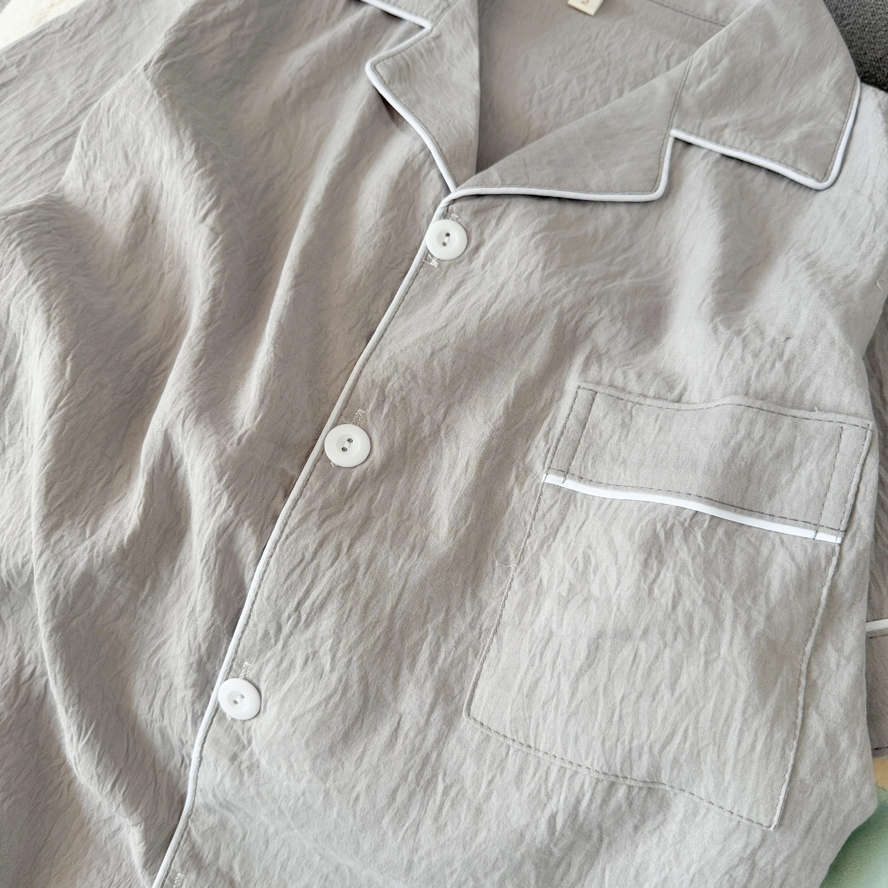 Youth Men's Slim Fit New Pajama Set Solid Color Short Sleeve Lapel Top and Elastic Shorts Pajamas Summer Loungewear Sleepwear