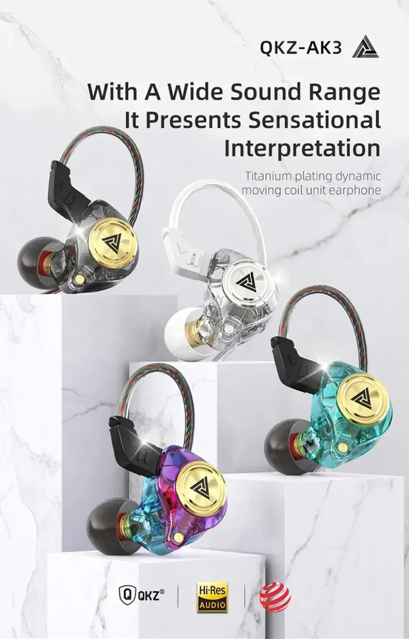 QKZ AK3 FiLe Wired Earphone with Microphone HiFi Music Monitor Bass Headphones Noise Cancelling Headset For Sport Gaming Earbuds