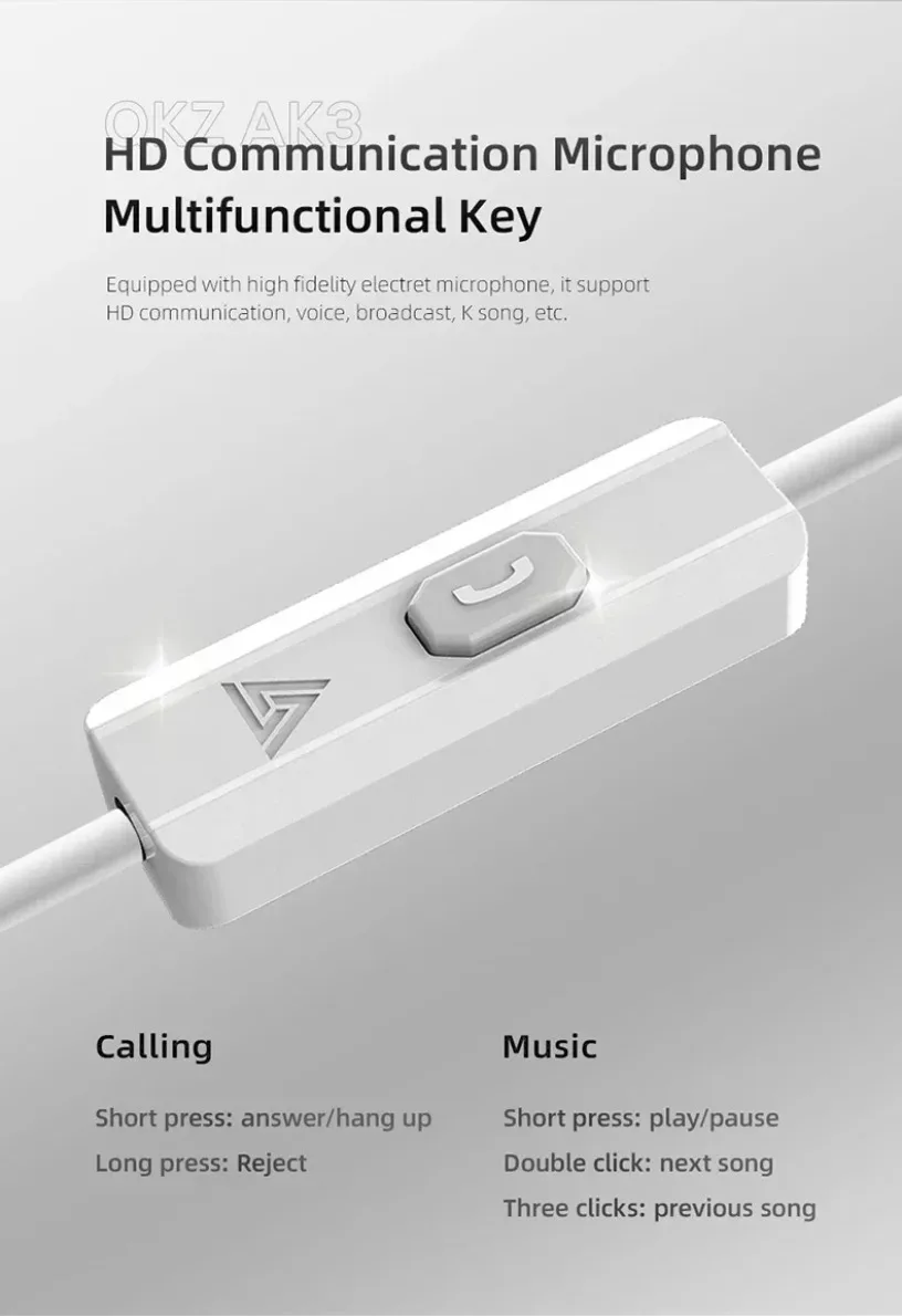 QKZ AK3 FiLe Wired Earphone with Microphone HiFi Music Monitor Bass Headphones Noise Cancelling Headset For Sport Gaming Earbuds