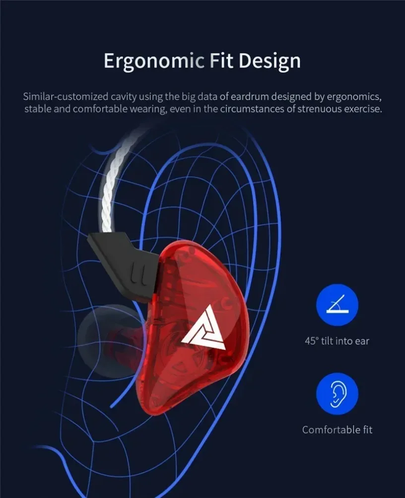 QKZ AK3 FiLe Wired Earphone with Microphone HiFi Music Monitor Bass Headphones Noise Cancelling Headset For Sport Gaming Earbuds