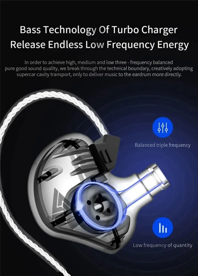 QKZ AK3 FiLe Wired Earphone with Microphone HiFi Music Monitor Bass Headphones Noise Cancelling Headset For Sport Gaming Earbuds