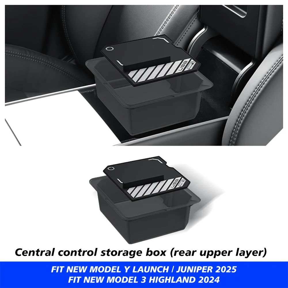 TEKSY 1/2/3/4/6/7/8pcs For Tesla New Model Y 2025 2026 Juniper ABS with Silicone Non-slip Mat Console & Armrest Storage Box