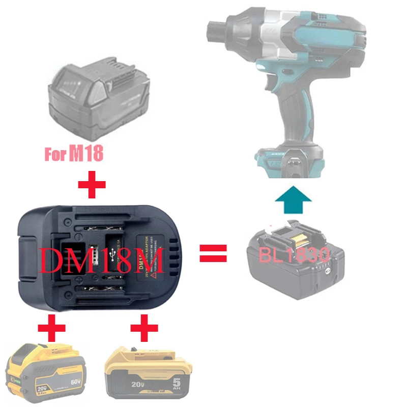 DM18M Converter Adapter For Milwaukee For M18 For Dewalt 20V Li-ion Battery For Makita 18V Power Tools USB Power Bank Charger
