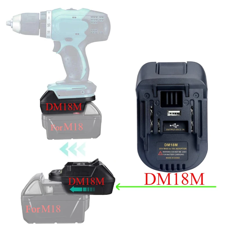 DM18M Converter Adapter For Milwaukee For M18 For Dewalt 20V Li-ion Battery For Makita 18V Power Tools USB Power Bank Charger