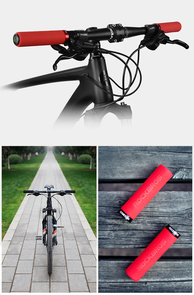 ROCKBROS Cycling Grips Anti-skid Shockproof Sponge Handlebar Grips MTB Road Bike Grips Ultraight Cycling Handlebars