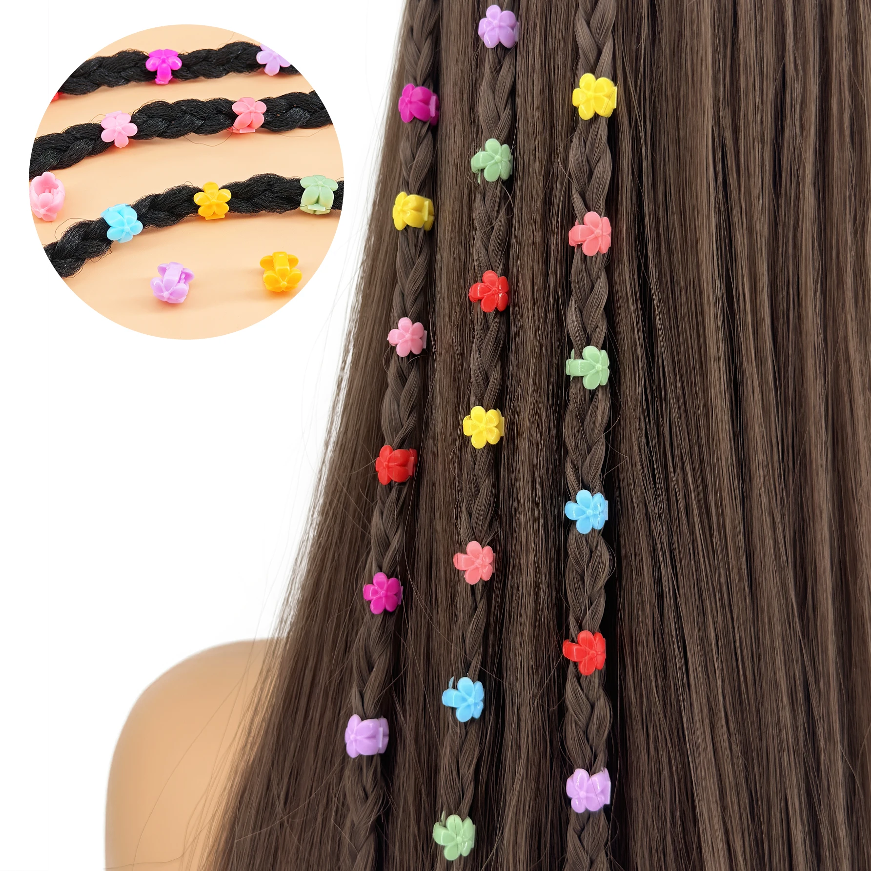 60pcs Hair Braids Beads Headwear Cute Candy Colors Plastic summer Hair Claw Clips Hair Accessories Loc Hair Jewelry for Braids