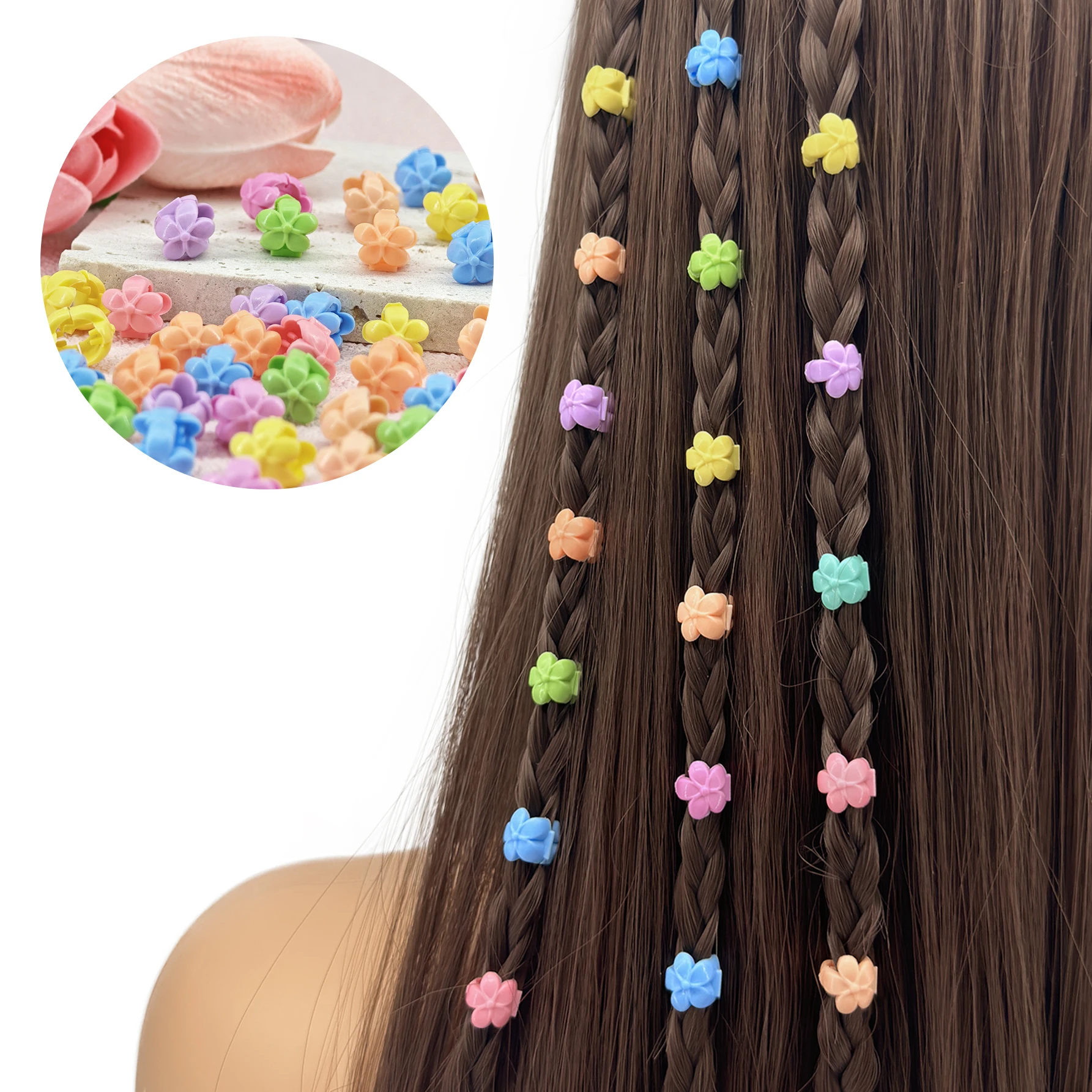 60pcs Hair Braids Beads Headwear Cute Candy Colors Plastic summer Hair Claw Clips Hair Accessories Loc Hair Jewelry for Braids