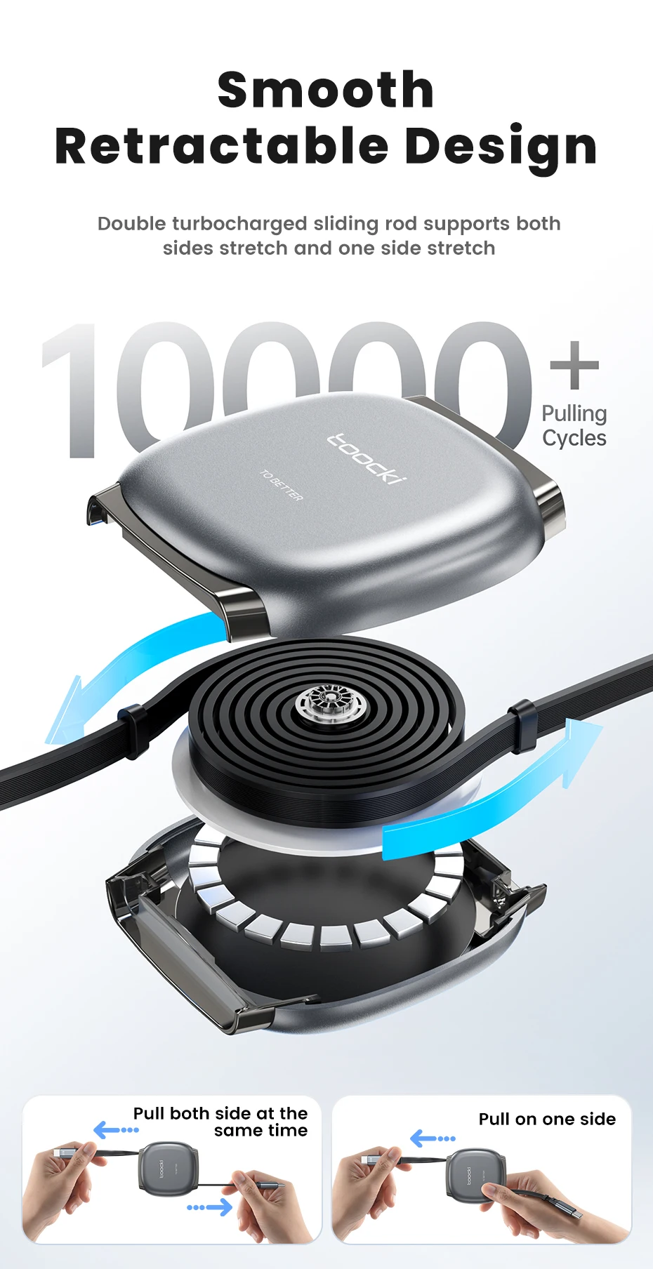 Toocki 100W Type C Retractable Cable For iphone 16 15 Pro Max Samsung Fast Charger Cable Mini Size 480Mbps Data Cable