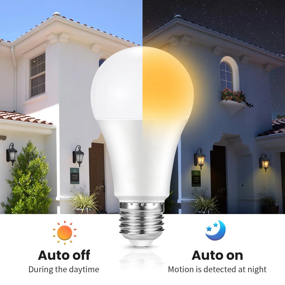 1pc Radar Motion Sensor Light Bulbs Dusk to Dawn LED Bulbs Outdoor Auto On/Off for Indoor Outdoor Basements, Porch,Courtyards