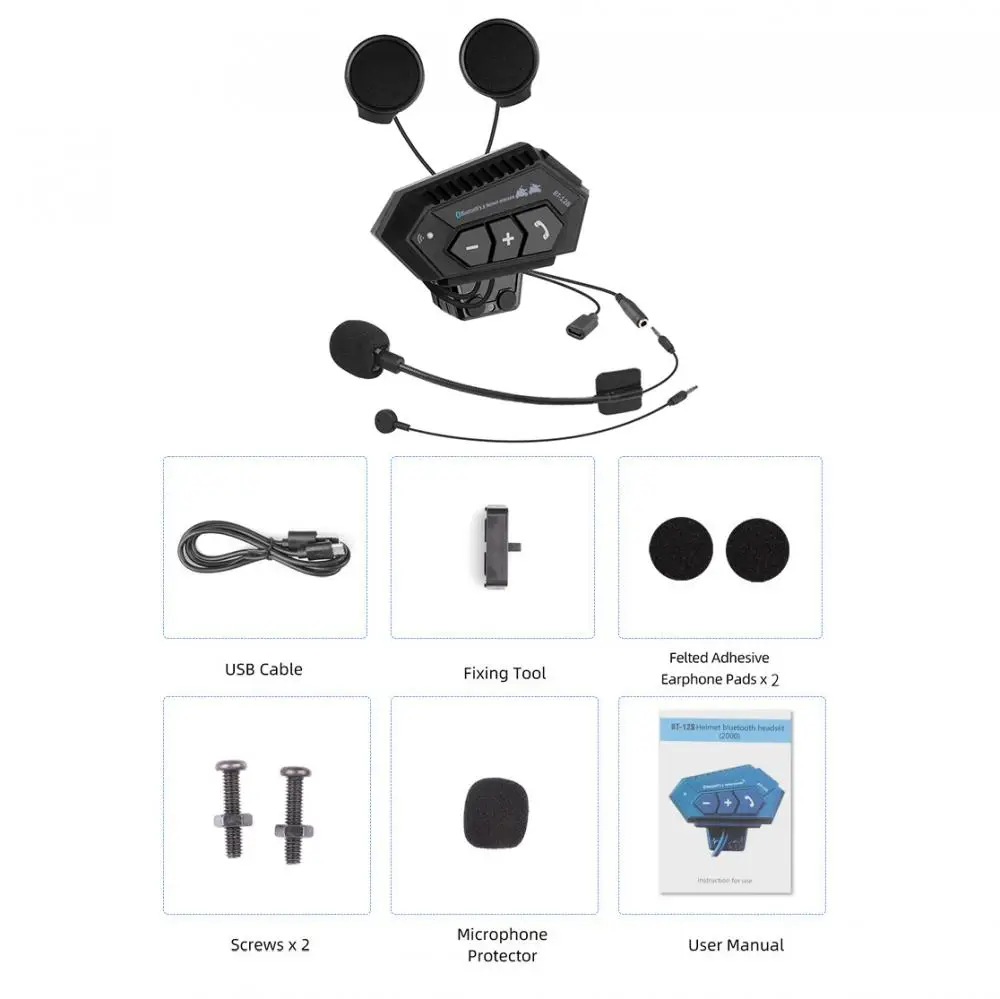 Motorcycle Helmet Headset Bluetooth Earphone Wireless Handsfree Mic Headphones Music Player Voice Control For Motorbike Rider