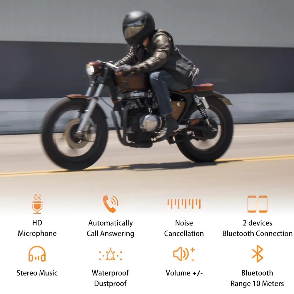 Motorcycle Helmet Headset Bluetooth Earphone Wireless Handsfree Mic Headphones Music Player Voice Control For Motorbike Rider