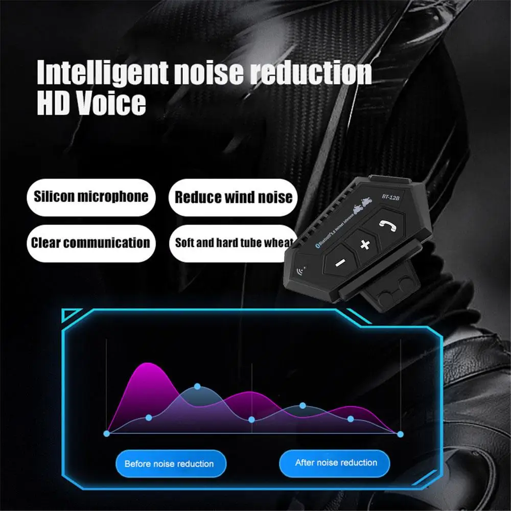 Motorcycle Helmet Headset Bluetooth Earphone Wireless Handsfree Mic Headphones Music Player Voice Control For Motorbike Rider
