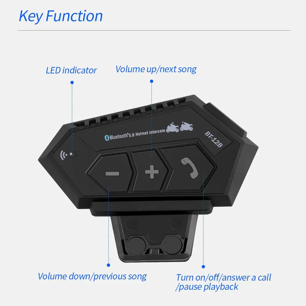 Motorcycle Helmet Headset Bluetooth Earphone Wireless Handsfree Mic Headphones Music Player Voice Control For Motorbike Rider
