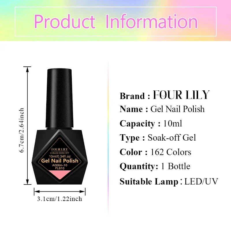 10ml Gel Nail Polish 162 Colors Nail Supplies Vernis Semi Permanent Nail Art Manicure Soak Off LED UV Gel Nail Varnishes Summer