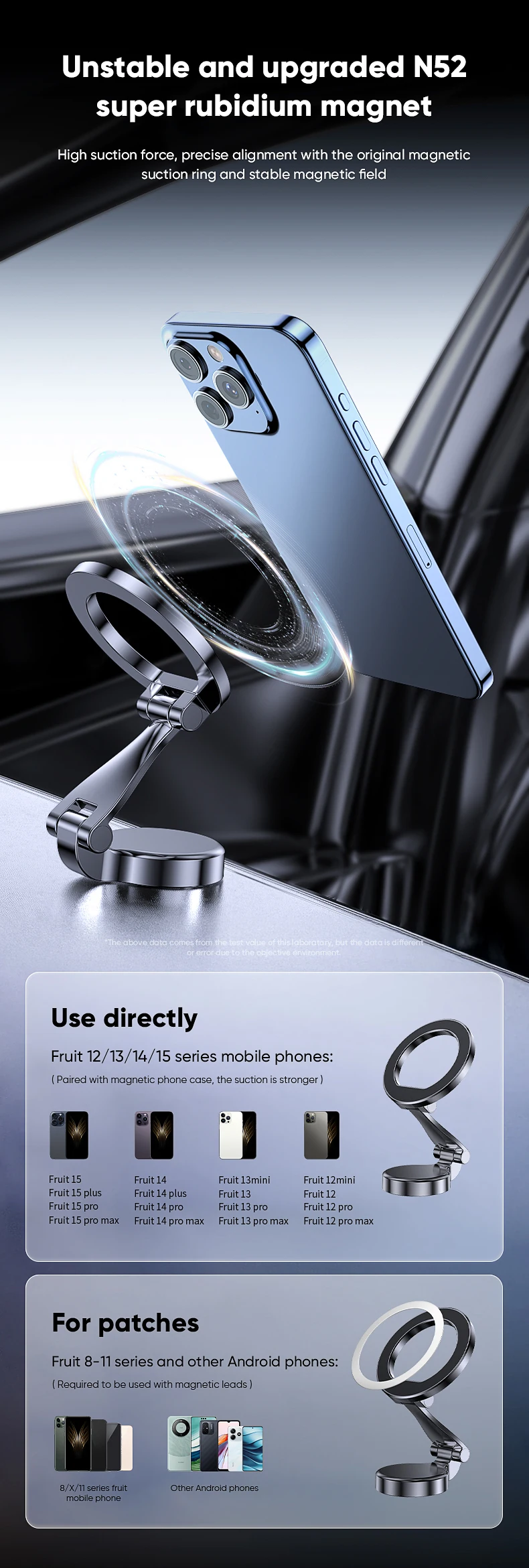 1080 Magsafe Car Phone Holder For Vehicles Mobile Support For The Car Cell Phone Holder in Car For iPhone 16 15 Pro Max Plus