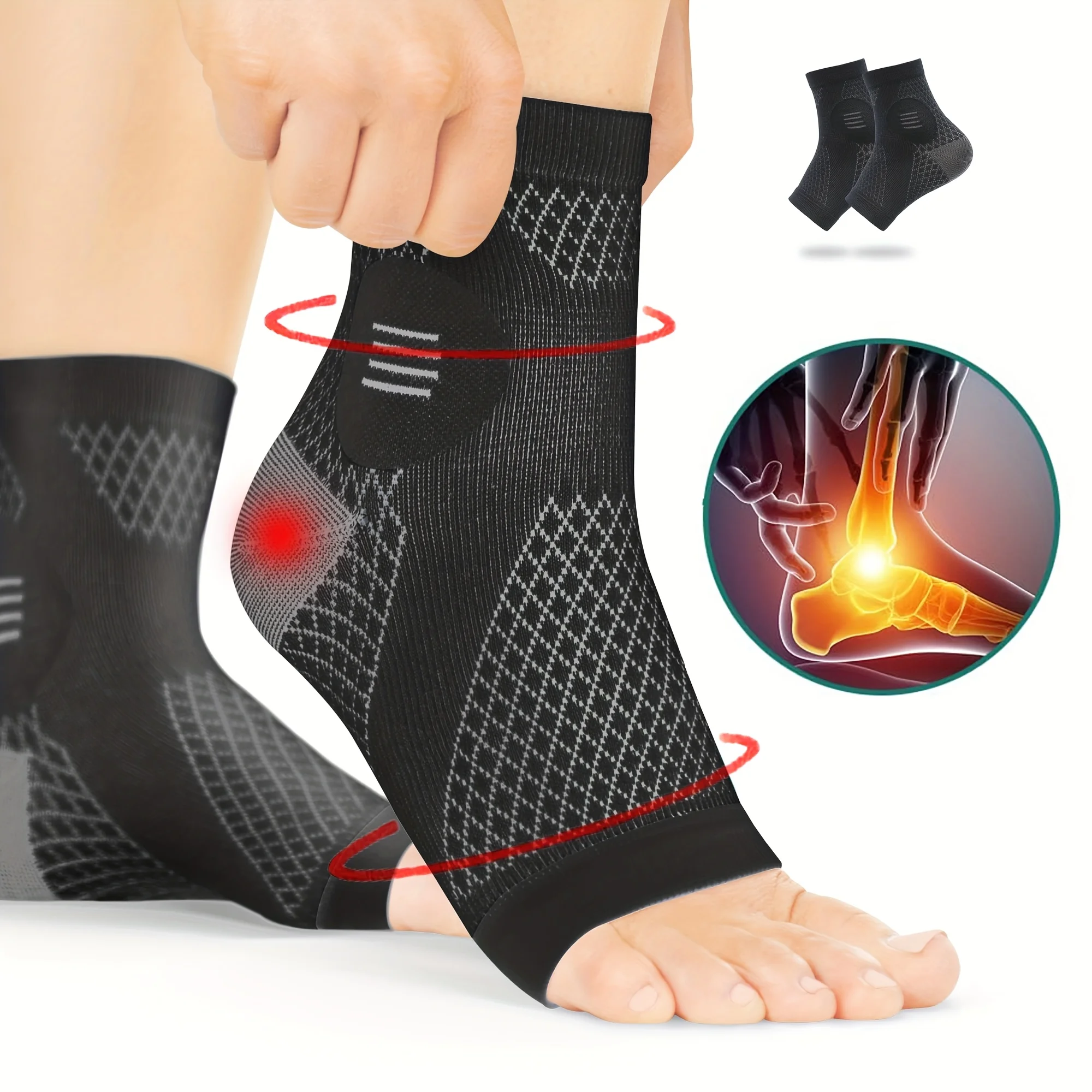 1Pair Ankle Compression Socks,Compression Foot Sleeves with Arch And Ankle Support,Open-Toe Design Neuropathy Socks