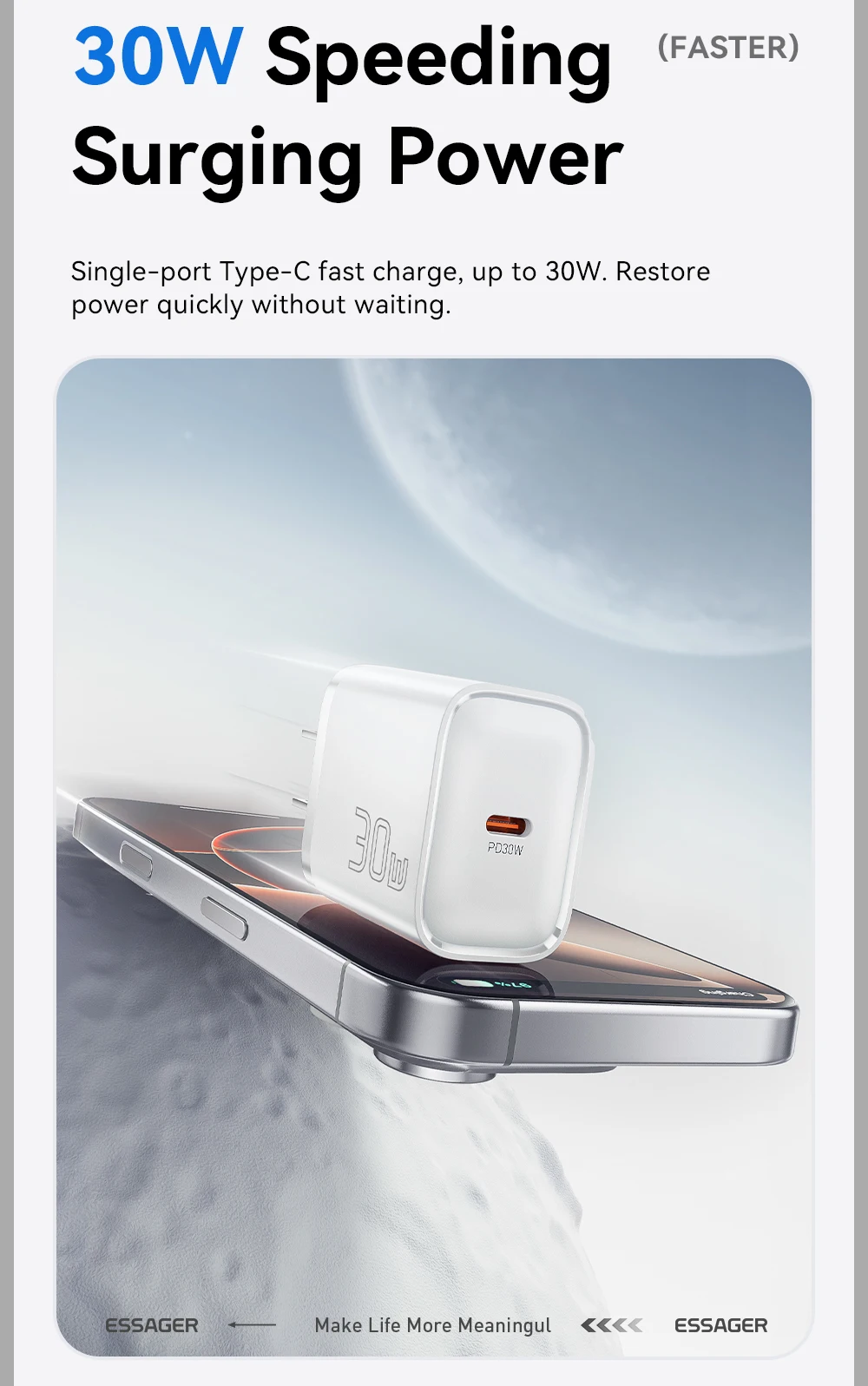 Essager Mini 30W Type C Charger PD QC3.0 Fast Type C Charger For iPhone 16 15 14 13 Pro Samsung S25 Xiaomi iPad Travel Adapter