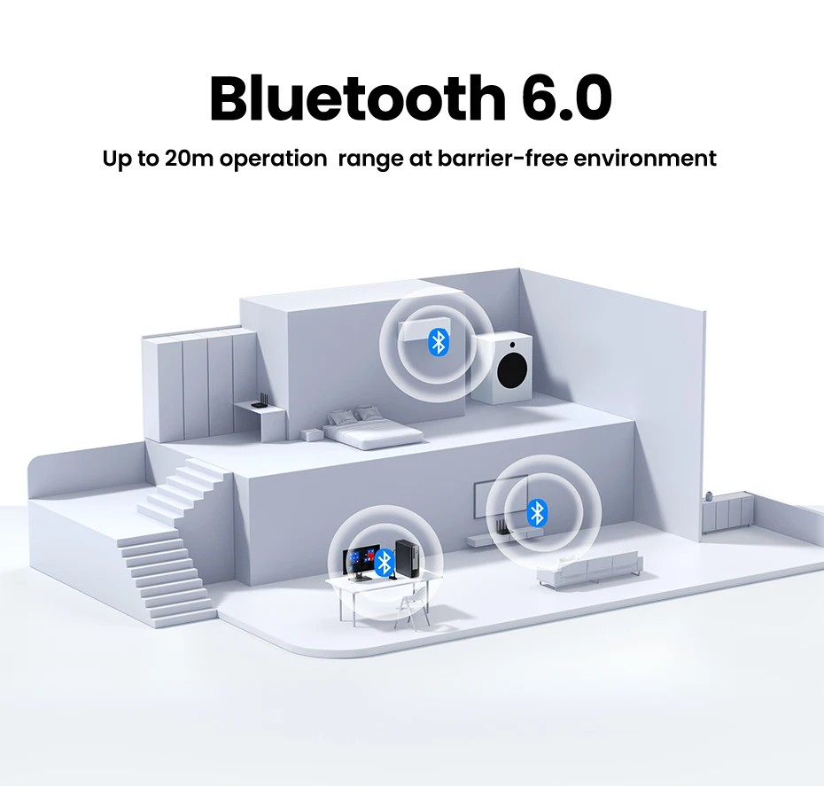 USB Bluetooth Adapter, Bluetooth 6.0 Dongle for PC Windows 11/10/8.1, Receiver & Transmitter for Keyboard/Mouse