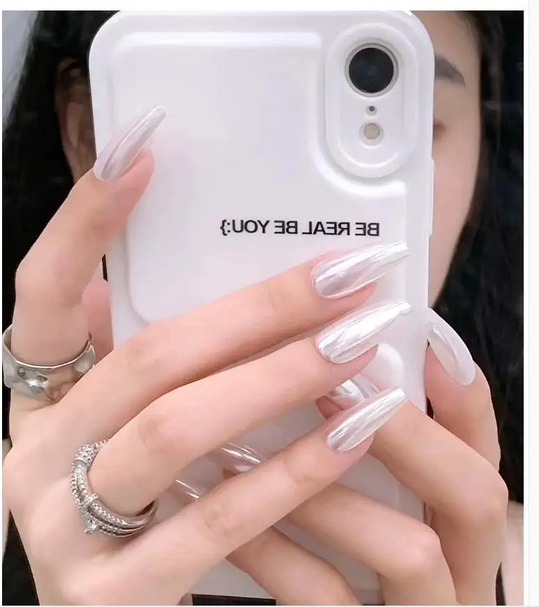 0.2g/1Jar Moonlight White Nail Powder Aurora Magic Mirror Chrome Pigment Duts High-Gloss Pearl Rubbing Powder for Nail Art Salon