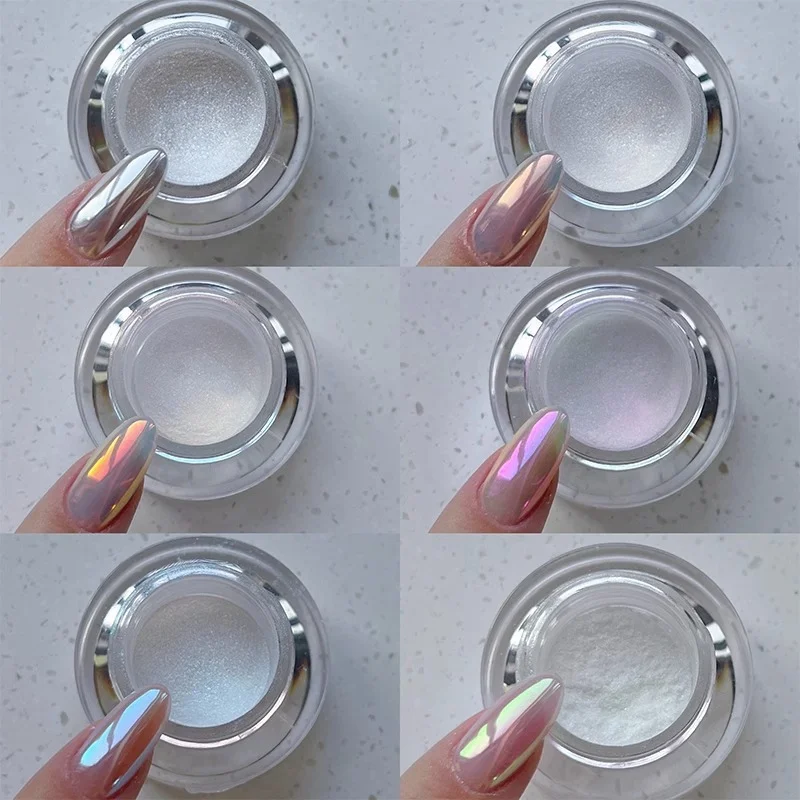 0.2g/1Jar Moonlight White Nail Powder Aurora Magic Mirror Chrome Pigment Duts High-Gloss Pearl Rubbing Powder for Nail Art Salon