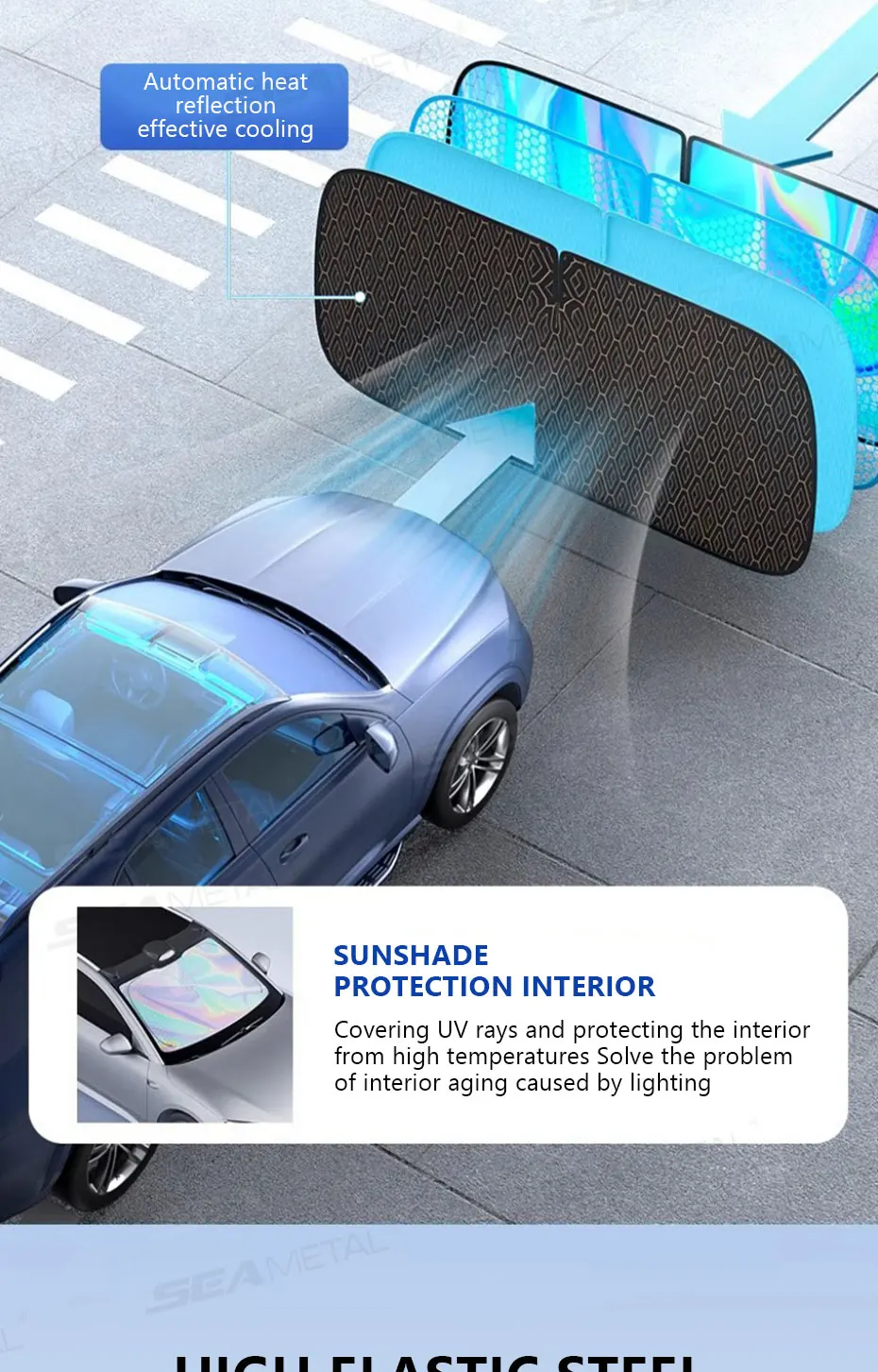 SEAMETAL 5-Layer Car Windshield Sun Shade Cover Foldable Thicken Front Window UV Refletive Sunshade Curtain Sun Protection Cover