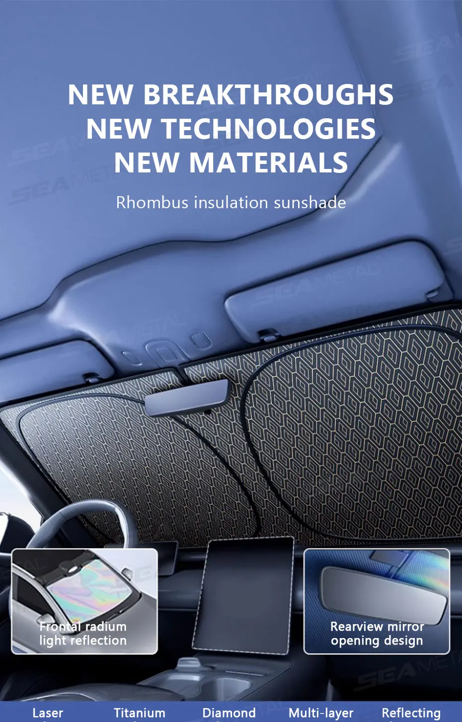 SEAMETAL 5-Layer Car Windshield Sun Shade Cover Foldable Thicken Front Window UV Refletive Sunshade Curtain Sun Protection Cover