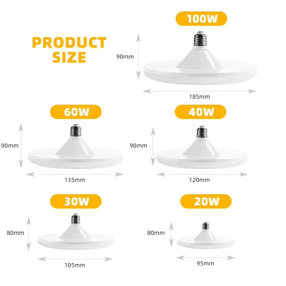 1PC 220V LED Bulb E27 Base Household Energy Saving Lamp 20W 30W 40W 60W 100W Indoor Lighting Flying Saucer Light Ampoule E27